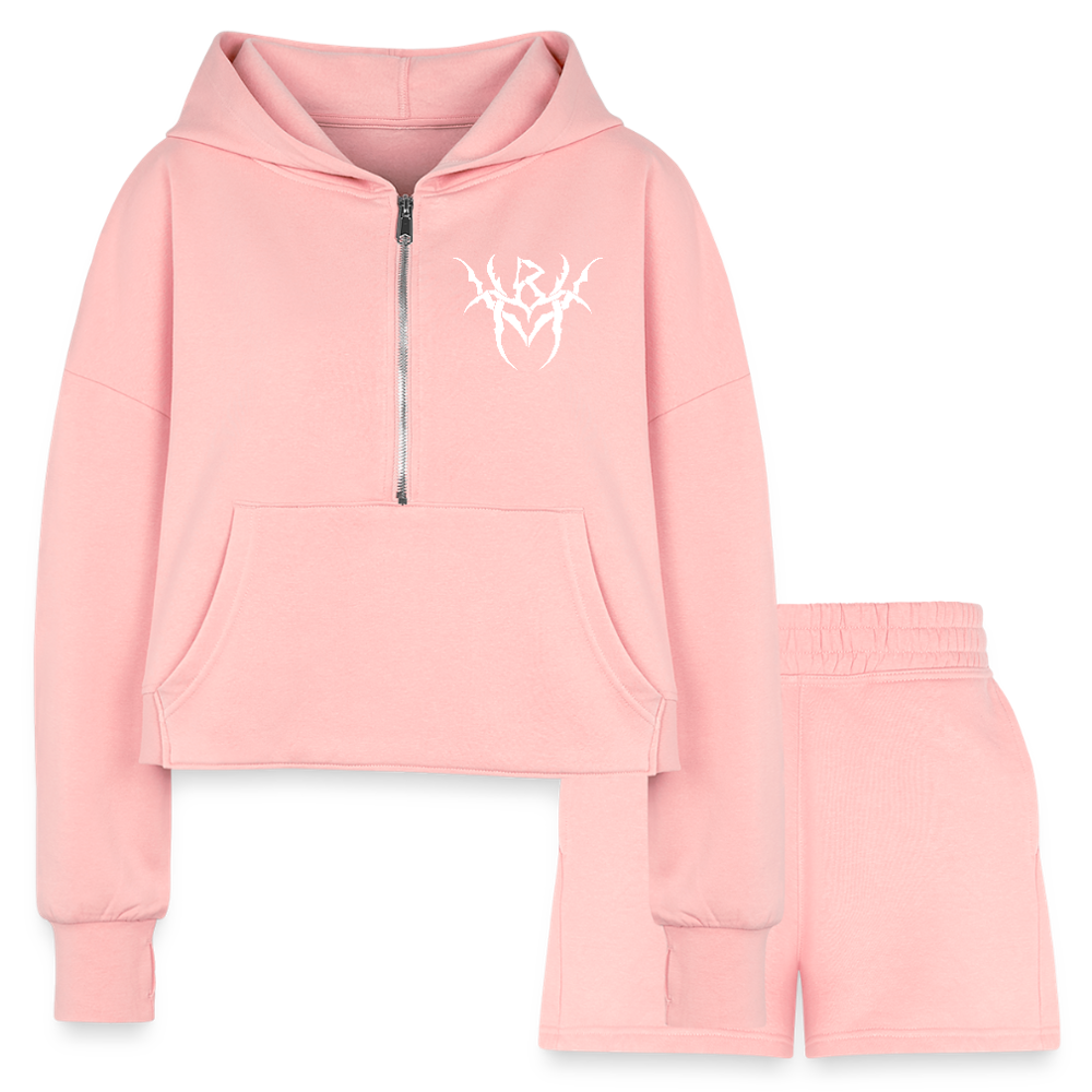 Hoppy Boy Designs Established 2023 Women’s Cropped Hoodie & Jogger Short Set - light pink