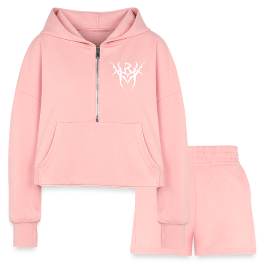 Hoppy Boy Designs Established 2023 Women’s Cropped Hoodie & Jogger Short Set - light pink